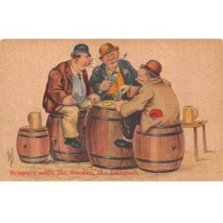 Illustrateur - n°88480 - Schwarz müss Ihr Werden, Ihr Ludersch - Hommes jouant aux cartes sur des tonneaux
