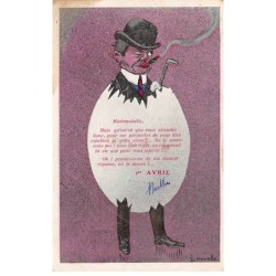 Illustrateur - n°88589 - Homme fumant le cigare dans un oeuf - 1er Avril - Carte pliée, vendue en l'état