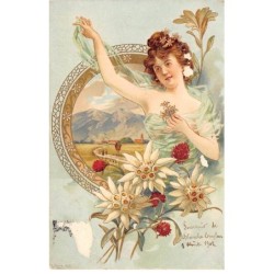 Illustrateur - n°88592 - Jeune femme devant un paysage dans un médaillon - Carte vendue en l'état