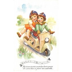 Illustrateur - n°88652 - Moi et mon scooter on est deux bons copains ... ensemble