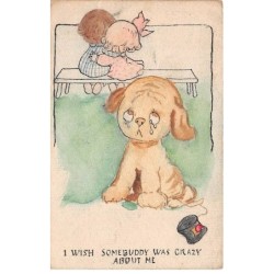 Illustrateur - n°88591 - I wish somebuddy was crazy about me - Chien pleurant - Carte peinte à la main