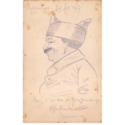 Illustrateur - n°88575 - Physionomies - Portrait d'un Militaire - ... vrai ce gros mensonge - Carte peinte à la main