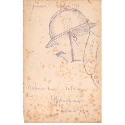 Illustrateur - n°88532 - Physionomies - Portrait d'un militaire portant un casque - Carte peinte à la main