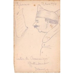 Illustrateur - n°88535 - Physionomies - Portrait d'un militaire - Lecture du Communiqué - Carte peinte à la main
