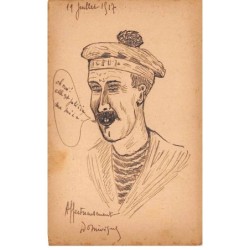 Illustrateur - n°88533 - Portrait d'un marin - Militaire - Carte peinte à la main
