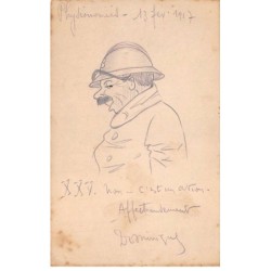 Illustrateur - n°88530 - Physionomies - Portrait d'un militaire portant un casque - Carte peinte à la main