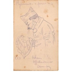 Illustrateur - n°88536 - Physionomies - Portrait d'un militaire éternuant - Carte peinte à la main