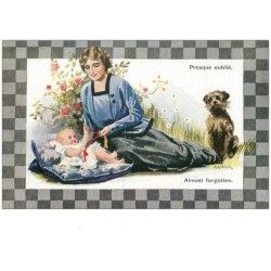 ILLUSTRATEURS.n°8907.NASH.FEMME ET SON BEBE.CHIEN EN RETRAIT.PRESQUE OUBLIE
