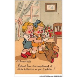CAR-AAOP5-0374 - ILLUSTRATEUR - UNE JEUNE FILLE, UN GARCON, UNE PELUCHE EN OURS