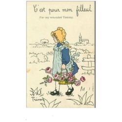 ILLUSTRATEURS.n°766.TRIMM.C'EST POUR MON FILLEUL.JEUNE FILLE RAMASSANT DES FLEURS