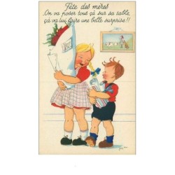 ILLUSTRATEURS.n°9095.FETE DES MERES.ON VA POSER TOUT CA SUR SA TABLE CA VA LUI FAIREUNE BELLE SURPRISE
