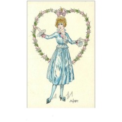 ILLUSTRATEURS.n°9113.DE JUYNE.FEMME ELEGANTE .COEUR FLEURI AUTOUR D'ELLE