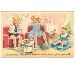 ILLUSTRATEURS.n°911.BIBICHE.DE MON TEMPS LES ENFANTS CRIAIENT D'UNE FACON PLUS AGREABLE.SCENE DE FAMILLE