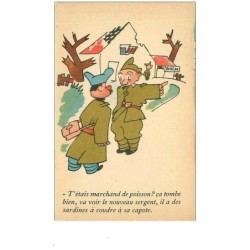 ILLUSTRATEURS.n°9136.COLLECTION COMIQUE MILITAIRE.SOLDAT DISCUTANT DE SARDINES