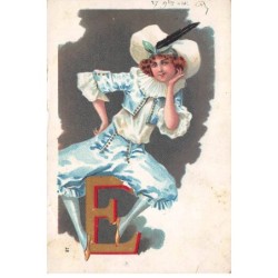 Illustrateur - n°87667 - Alphabet Lettre E - Jeune femme - Carte pliée vendue en l'état