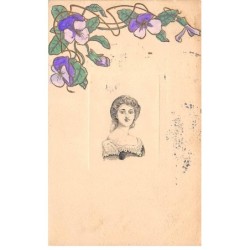 Illustrateur - n°87708 - Portrait d'une femme sous un décor de fleurs