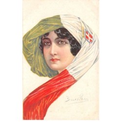 Illustrateur - n°87766 - Bourrillon - Portrait d'une femme portant un drapeau sur les cheveux