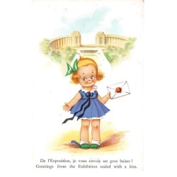 Illustrateurs - n°72067 - J. Patt - De l'Exposition, je vous envoie un gros baiser ... - Fillette avec une lettre