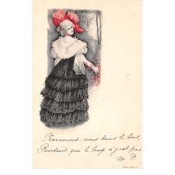 Illustrateur - n°66771 - Jeune femme portant un chapeau avec des plumes