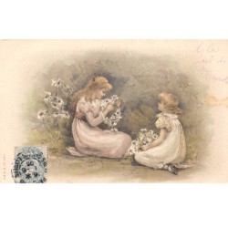 Illustrateur - n°65586 - Jeunes filles faisant des couronnes avec des fleurs