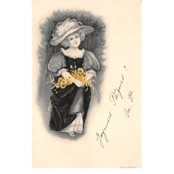 Illustrateur - n°66769 - Fillette portant un chapeau et des fleurs