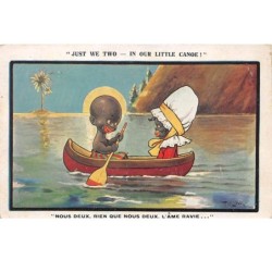 Illustrateur - n°68226 - Barnes - Nous deux, rien que nous deux, l'âme ravie .. - Couple de petits noirs dans une barque