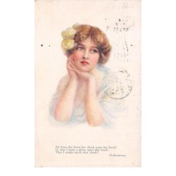 Illustrateur - n°68415 - See how she leans .... that cheek - Jeune femme rêvassant