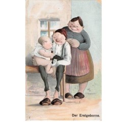 Illustrateur - n°68405 - Der Erstgeborne - Un couple, un bébé sur les genoux de l'homme - Carte pliée vendue en l'état