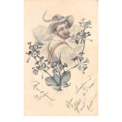 Illustrateur - n°68303 - Schweiger (genre Mucha) - Jeune homme barbu fumant la pipe