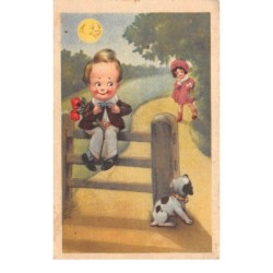 Illustrateur - n°68333 - Amag - Fillette rejoignant un garçon et un chien
