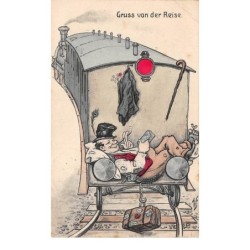 Illustrateur - n°68359 - Gruss van der Reise - Clochard installé sur un train