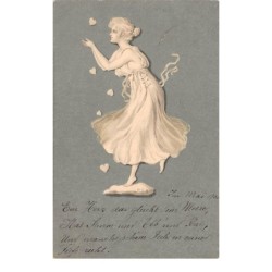 Illustrateur - n°68399 - Jeune femme de profil avec des coeurs