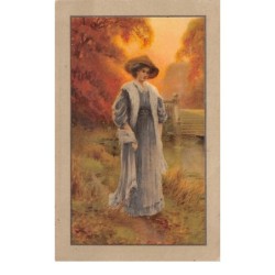 Illustrateur - n°68345 - Jeune femme se promenant au bord de l'eau