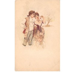 Illustrateur - n°68326 - Jeune couple, la femme s'accrochant des cerises aux oreilles