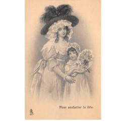 Illustrateur - n°68375 - Pour souhaiter la fête - Jeune femme et une fillette - Série 334