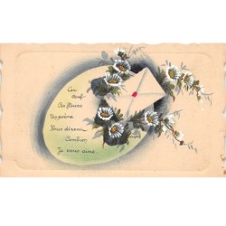 Illustrateur - n°66900 - Lettre, et fleurs décorant un oeuf - Carte peinte à la main
