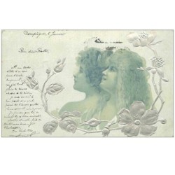 ILLUSTRATEURS.n°27151.GENRE KIRCHNER.FILLETTES.DECOR ARGENT.PLIE