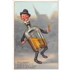 Illustrateur - n°66789 - Espèce d'ivrogne ... en est cramoisie ! - Homme avec une bouteille pour corps