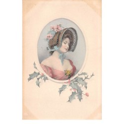 Illustrateur - n°66804 - Portrait d'une jeune femme dans un médaillon décoré de houx - n°175A