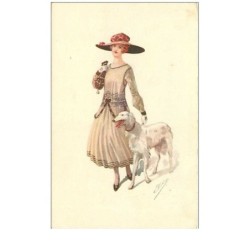 ILLUSTRATEURS.n°3415.FEMME ELEGANTE ET SON CHIEN