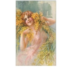 ILLUSTRATEURS.n°26111.FEMME ELEGANTE ET FLEURS JAUNES