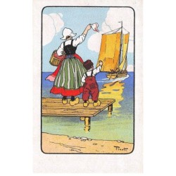 Illustrateur - n°91809 - Pinot - Femme et garçon disant au revoir à un bateau