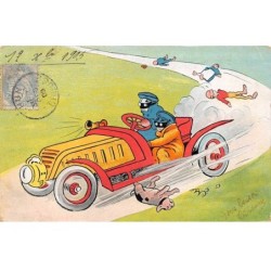 Illustrateur - n°85137 - Voitures roulant à pleine vitesse écrasant personnes et un chien