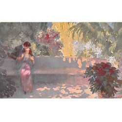 Illustrateur - n°86176 - Couple s'embrassant au milieu d'un jardin