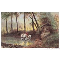 CAR-AEBP2-0074-ILLUSTRATEUR - APRES LE DUR TRAVAIL DE LA CHARRUE - LE LABOUREUR CONDUIT SES CHEVAUX A L'ABREUVOIR