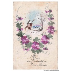 CAR-AEBP2-0066-ILLUSTRATEUR - TOUS MES SOUHAITS DE BONNE ANNEE - MAISON - FLEURS