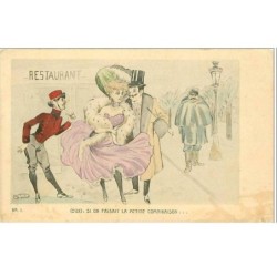 ILLUSTRATEURS.SCENE DANS LA RUE.HOMMET ET FEMME DEVANT UN RESTAURANT.SI ON FAISAIT LA PETITE COMBINAISON...