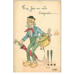 ILLUSTRATEURS.T'EN FAIS UN RUDE CROQUANT....HOMME ET SON PANIER DE VICTUAILLES