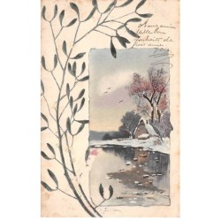 Illustrateurs - n°78224 - Maison sous la neige près de l'eau - H.H.i.W série 462 - Carte peinte à la main