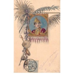Illustrateurs - n°82565 - Mucha ou Kirchner ??? - Portrait d'une femme sur une sorte d'étendard, instruments de musique